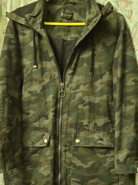 Topshop Long Green Camouflage Zip-Up Hooded Field Jacket